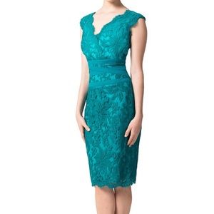 Tadashi Shoji Corded V Neck Sheath Tulle Dress